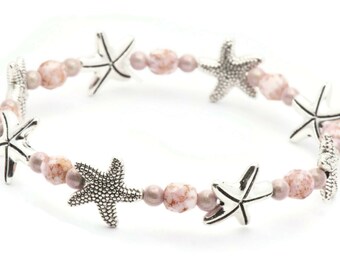 Summer Starfish Bracelet, Pink, Starfish Bracelet, Stretch