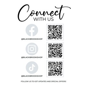 May include: Connect with us on social media.  Find us on Facebook, Instagram, and TikTok.  Scan the QR codes to follow us.