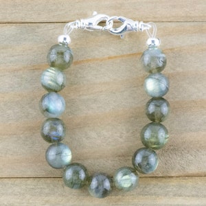 Labradorite Stretch Beaded Watch Band, Medical Alert Bracelet, Single Strand, Interchangeable, Handmade Jewelry imagem 1