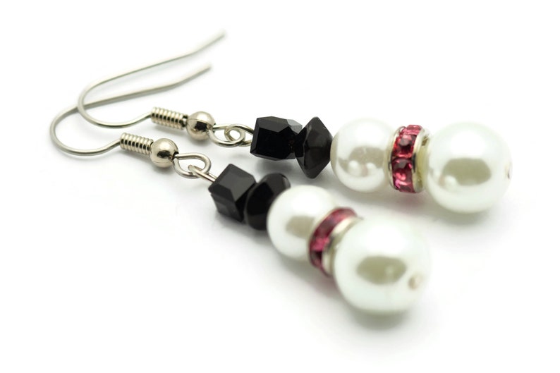 Snowman Earrings, White Snowmen, Surgical Steel, Snow Woman, Winter Jewelry, Pink Scarf, Holiday Earrings, Christmas Earrings, Snow Love image 3