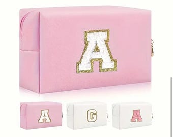 Chenille Patch Monogram Makeup Bag: Custom Travel Cosmetic Pouch