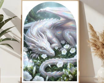 Póster digital – Dragón Blanco / Póster romántico / Inspirado en Cuando la Luna Eclosionó