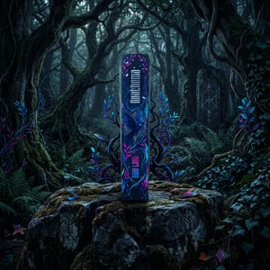 May include: A dark blue product box with the word "Anathema" in white, vertical text. The box features a bird design and the words "Highland" in blue. The background is a mystical forest scene with a stone and moss.