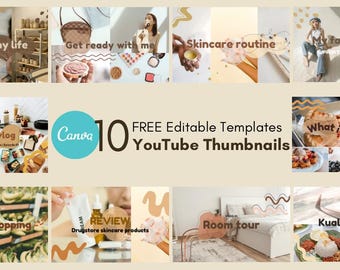 10 enkla estetiska YouTube-miniatyrer | YouTube-varumärkesbyggande kit | GRATIS redigerbara Canva-mallar