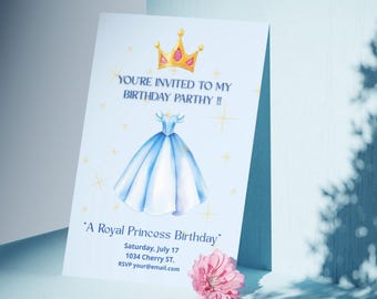 Princess party invitation | Editable birthday invitation on Canva | Bbirthday invitation Card | Envelope instant download| Editable Template