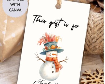 Printable and Editable Christmas Gift Cards | Gift Label with Fantasy Christmas snowman | Instant Digital Template | GC-003