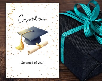 Graduation card “You did it” and “So proud of you”.|  Instant Digital Download | Printable card with cap and degree | Envelope template