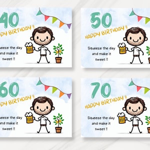 Feliz Aniversário | Download Digital Instantâneo | Cartão de Saudação para Imprimir | 60 50 40 aniversários ou o número que você precisa