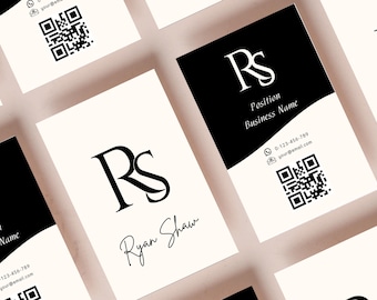 Minimalist Black Business Card Template | Editable Template with Canva | Digital  Card | Business Card QR Code Black