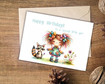 Birthday card |  Instant Digital Download | Cute Happy Birthday card for girl | Youth greeting card