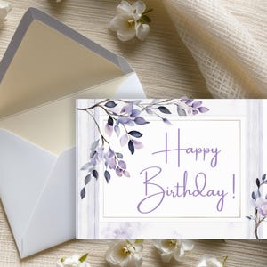 Tarjeta de felicitación de cumpleaños en tono lila / Descarga digital instantánea / Tarjeta de felicitación imprimible / Un regalo especial para un día especial