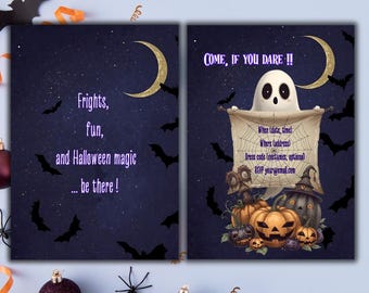 Editable Halloween invitation card | Halloween night invite | Printable & digital party invite | Double-sided Halloween card