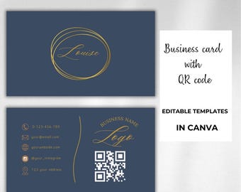 Double-sided Business Card with QR Code | Editable Professional Card in Canva | Golden Card | BC-QR9