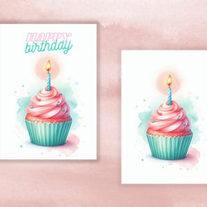 Fijne verjaardagskaart | Directe digitale download | Twee versies: met en zonder tekst | Verjaardagsgroet met kleurrijke cupcake