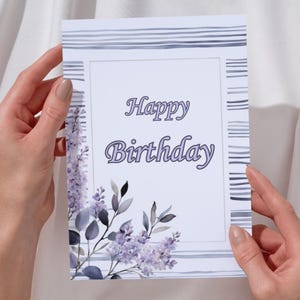 Tarjeta de “Feliz cumpleaños” / Descarga digital instantánea / Tarjeta de felicitación imprimible / Un regalo especial para un día especial / Tarjeta lila