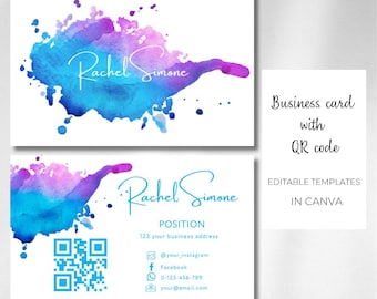 Painter art studio business card for painting and watercolor lovers | Double-sided card | Editable Template in Canva