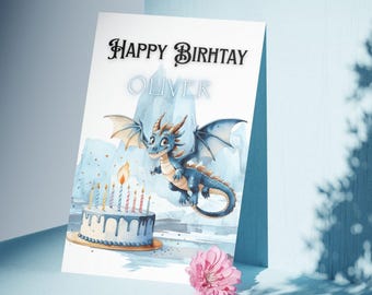Editable Dragon birthday card | Instant Digital Download | Envelope template | Printable card | Editable with Canva