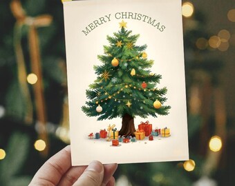 Three Printable Christmas Tree Card | Watercolor digital Christmas greeting card |  Envelope template |CHR005