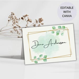 Tarjeta de número de mesa y tarjeta de nombre de mesa / Aniversarios / Diseño de ramas y hojas en colores cálidos / Elegante y simple