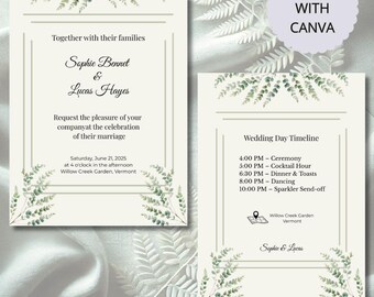 Eucalyptus Leaf Wedding Set | Editable Botanical Wedding Bundle Canva Template |