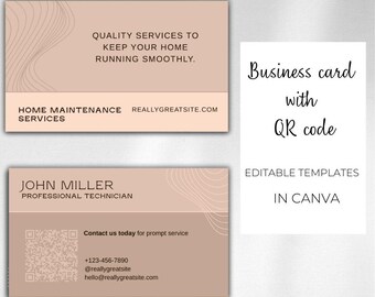 Professional card with QR code | Desert Sand & Peach Beige colour | Editable Downloadable Card Template | Professional card | Canva Template