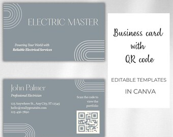 Blue QR Code Business Card Template: Modern Design (Digital Editable Download)