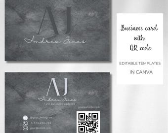 Business card with QR code | Double-sided business card | Minimalist  Editable card for profesionals and small businesses with Canva