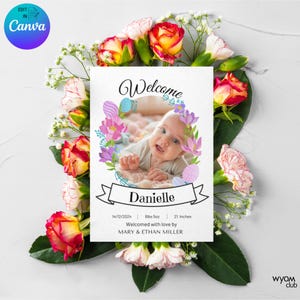 Birth Announcement Photo Template, Modern Minimalist Newborn Card, Editable Digital Download, Thank You Card with Picture, Welcome Baby