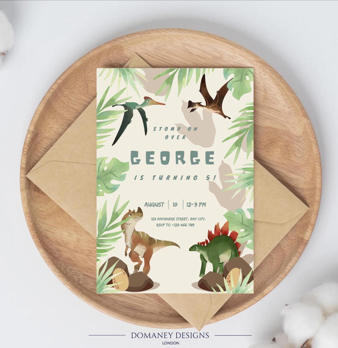 Kids Dinosaur Themed Party Invitation Template Canva - Etsy