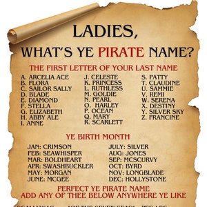 What’s Your Pirate Name Printable | Pirate Party | Pirate Themed Instant Download | Pirate Themed Activity