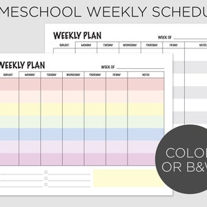 Weekly Homeschool Planner Printable Schedule // Downloadable Letter or A4 Size image 1