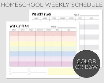 Weekly Homeschool Planner Printable Schedule // Downloadable Letter or A4 Size