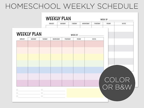 Weekly Homeschool Planner Printable Schedule // Downloadable | Etsy