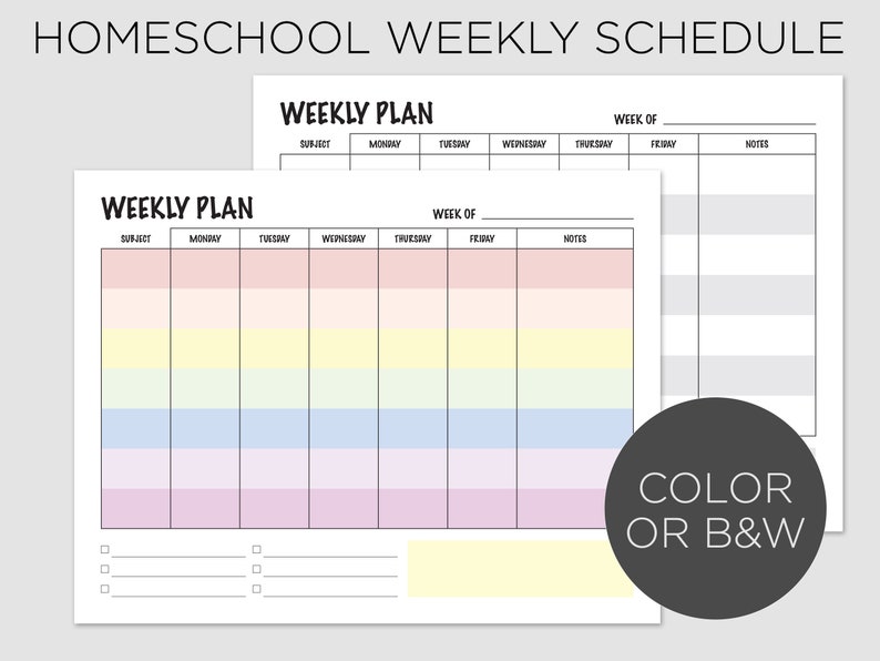 Weekly Homeschool Planner Printable Schedule // Downloadable Letter or A4 Size image 1