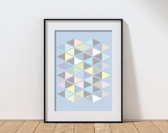 Mid-century modern geometric diamond print in pastels - Digital Download - Minimal pattern in blues and grays