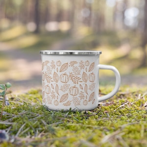 Fall Pumpkins and Leaves Enamel Mug 12 oz.