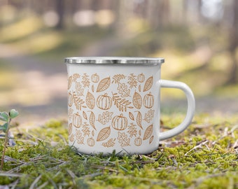 Fall Pumpkins and Leaves Enamel Mug 12 oz.