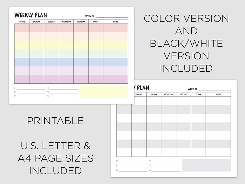 Weekly Homeschool Planner Printable Schedule // Downloadable Letter or A4 Size image 3