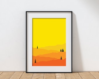 October Mountains Digital Download Art Print - Orange Yellow Trees in an Autumn Sunset Art