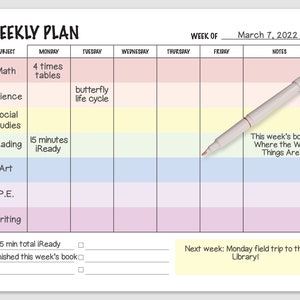 Weekly Homeschool Planner Printable Schedule // Downloadable Letter or A4 Size image 2