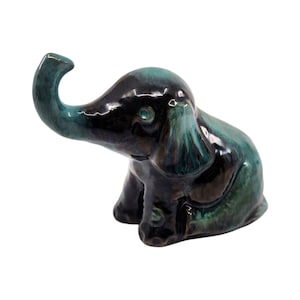 Blue Mountain Pottery baby elephant figurine, clay pottery, vintage, mid-century, home decor, drip glaze
