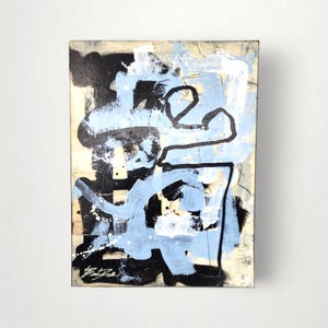12&quot; x 16&quot; original abstract mixed media painting on canvas, art, minimalist, mid-century, decor