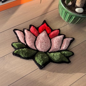 Alfombra de flores de loto 3D con mechones esponjosos, hecha a mano, arte de pared con mechones, alfombras coloridas hechas a mano, alfombra de flores, diseño japonés único para el hogar.