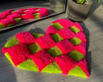 Checkerboard Heart Textile Tile Squares Tufted Rug - Etsy