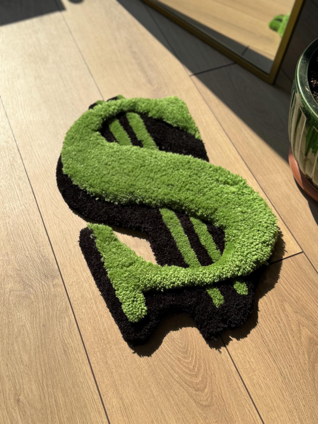 Handmade Dollar Sign Tufted Rug Green Black Money Symbol Carpet Urban ...