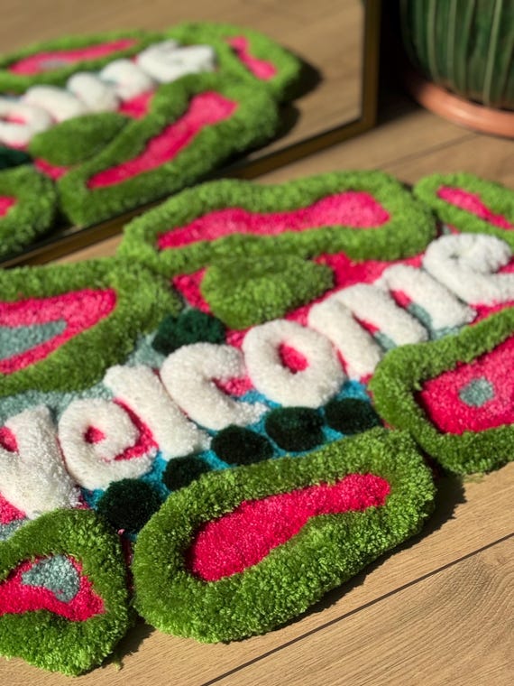 Handmade Welcome Tufted Rug Nature Inspired Organic Pattern Carpet