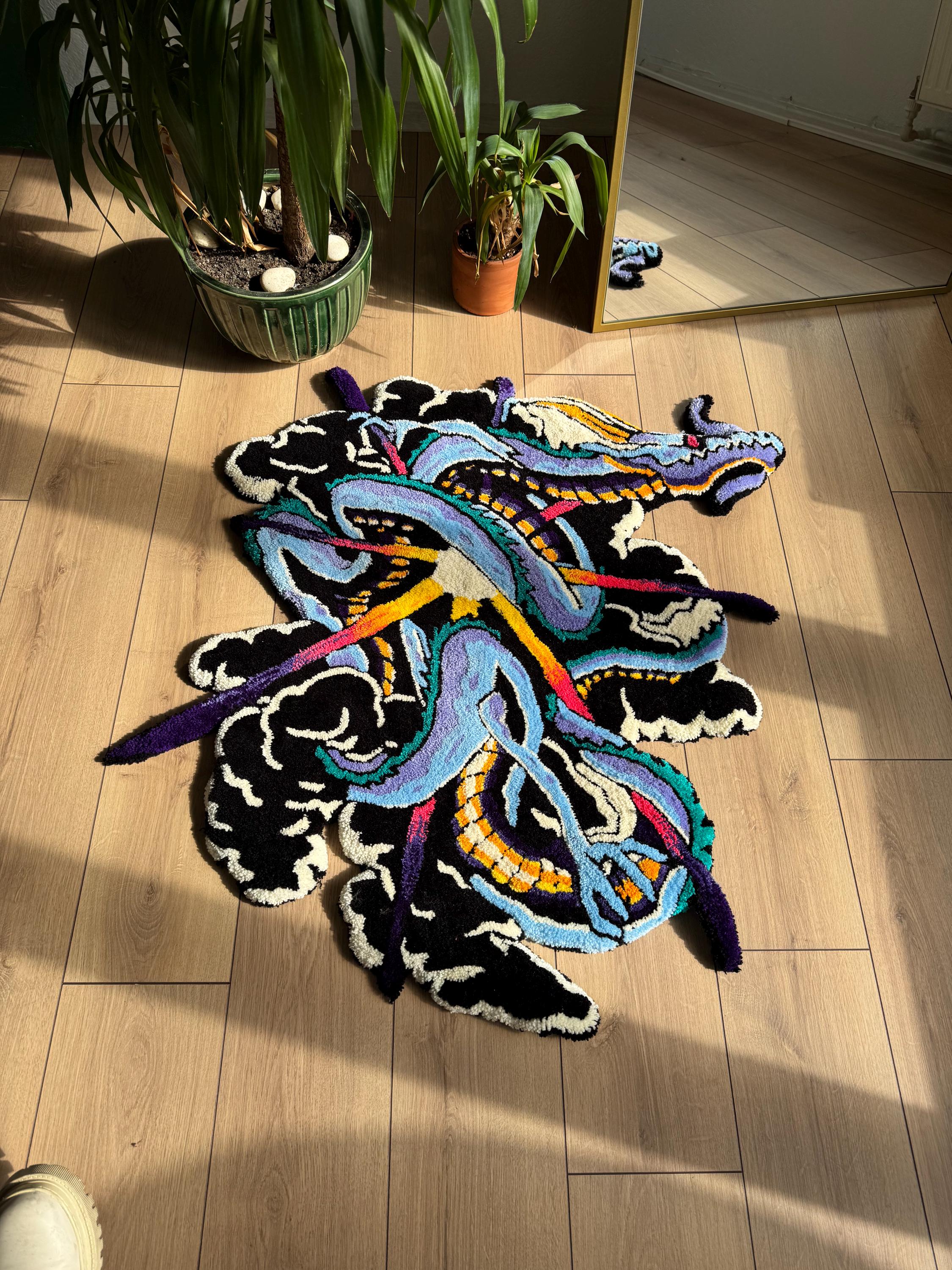 Handmade Dragon Rug - Unique Oriental Design, Mystical Dragon Carpet ...