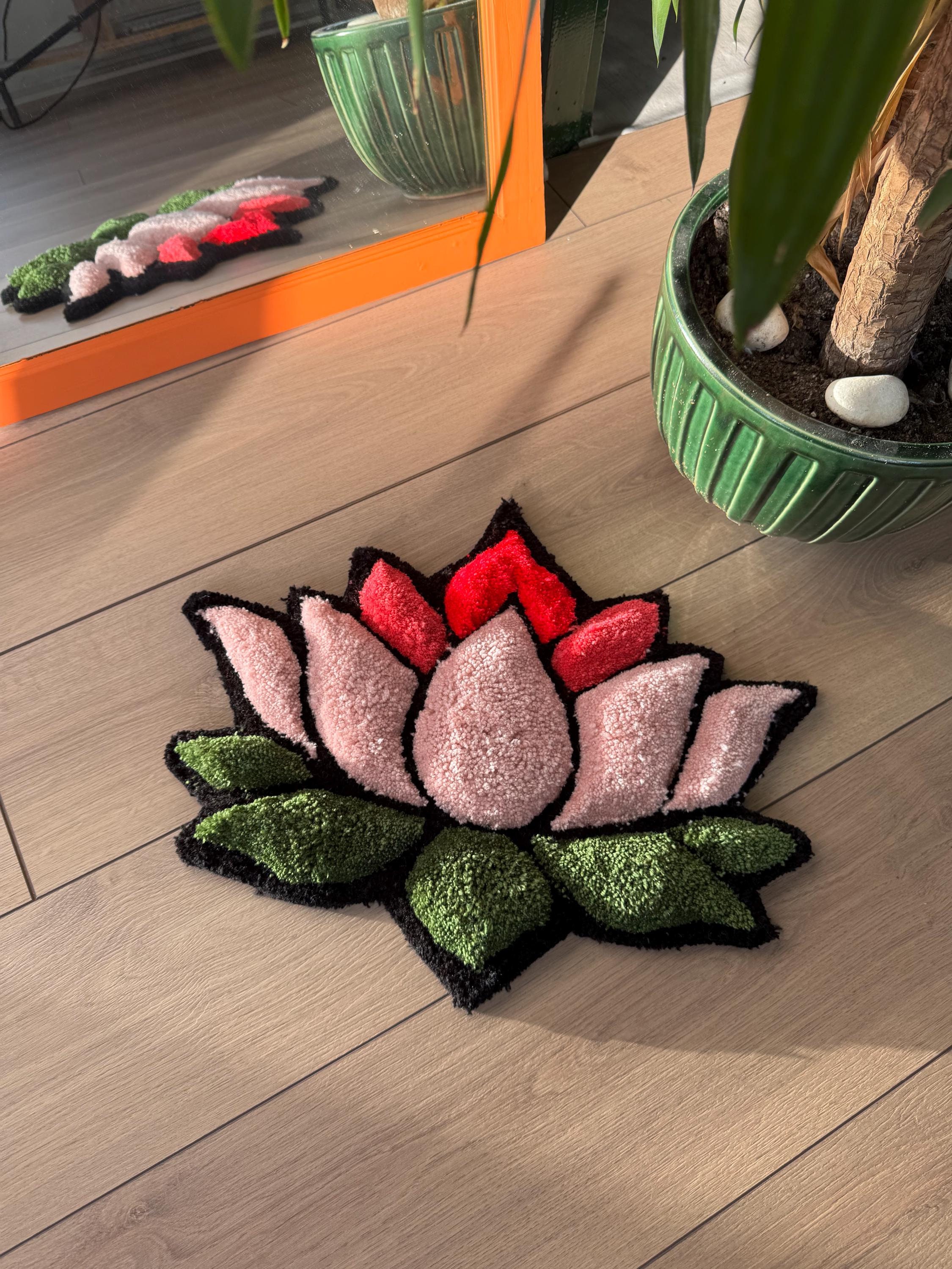 Lotus Flower 3D Fluffy Tufted Rug, Handmade Rug, Tufted Wall Art