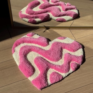 3D hartvormig vloerkleed – roze getuft pluizig tapijt – handgemaakt valentijnsdecor – schattige slaapkamermat – 50 x 50 cm zacht liefdesvormig vloerkleed