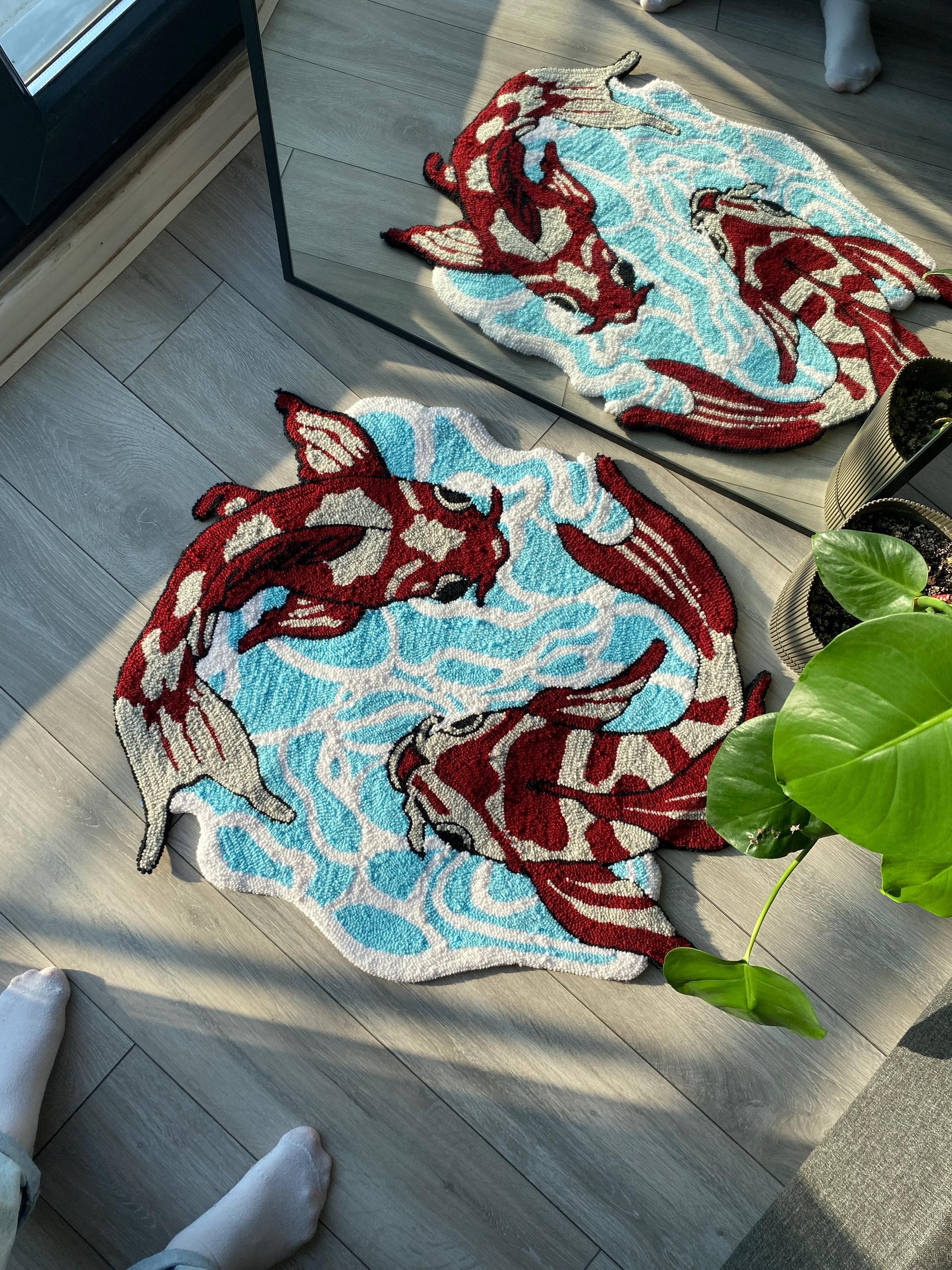 kOI rug タフティングラグ Handmade Koi Fish Rug – Unique Japanese Design for Home & Office